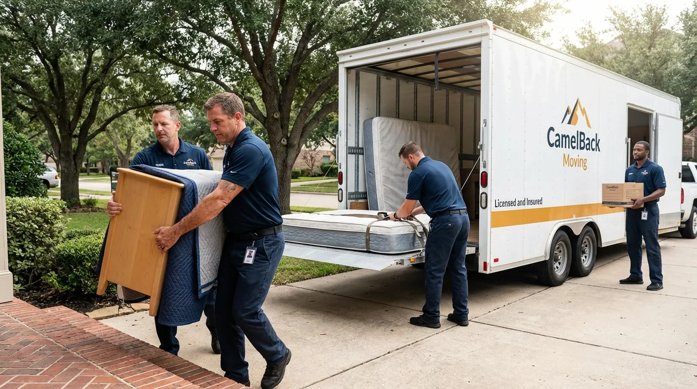 Crew loading residential truck for cross-state move from Wallingford, CT