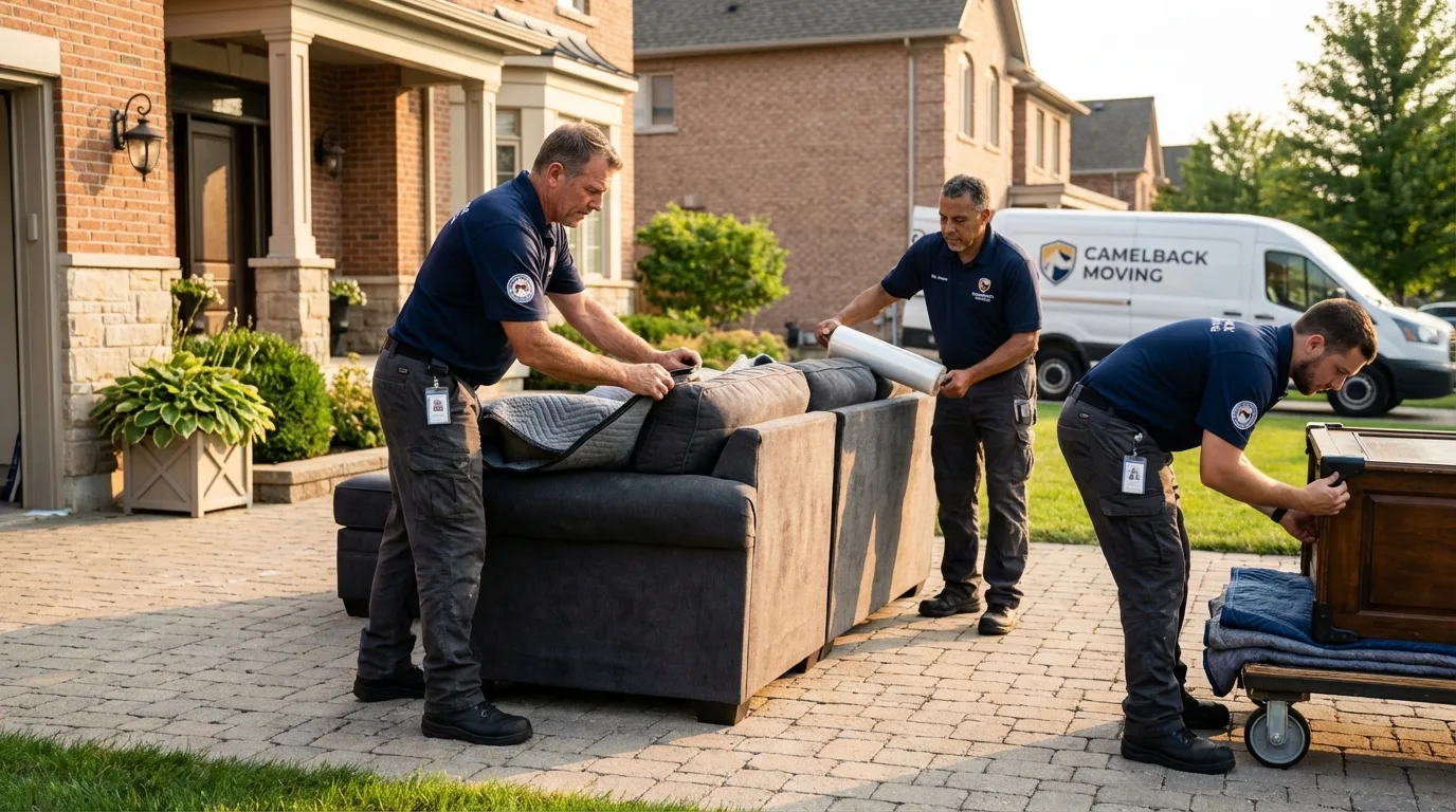Large estate moving crew wrapping furniture in Wallingford, CT